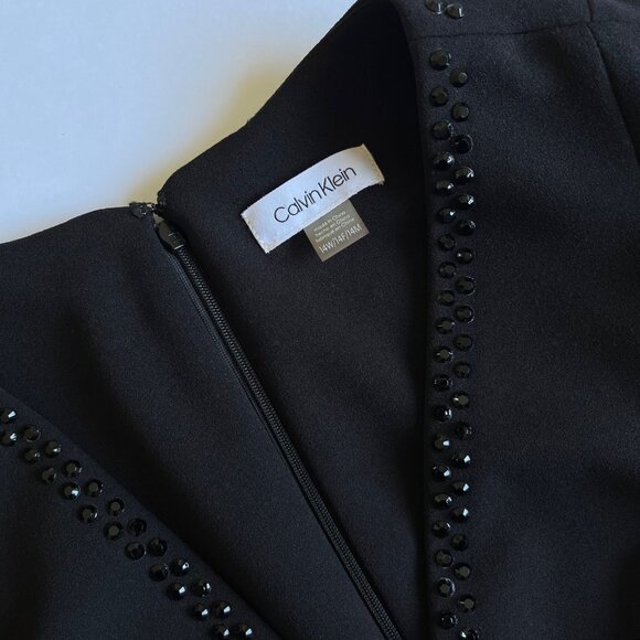 Calvin Klein Women's Black Surplice V Neck Rhinestone Jumpsuit Plus Sleeves 14W - Picture 14 of 16